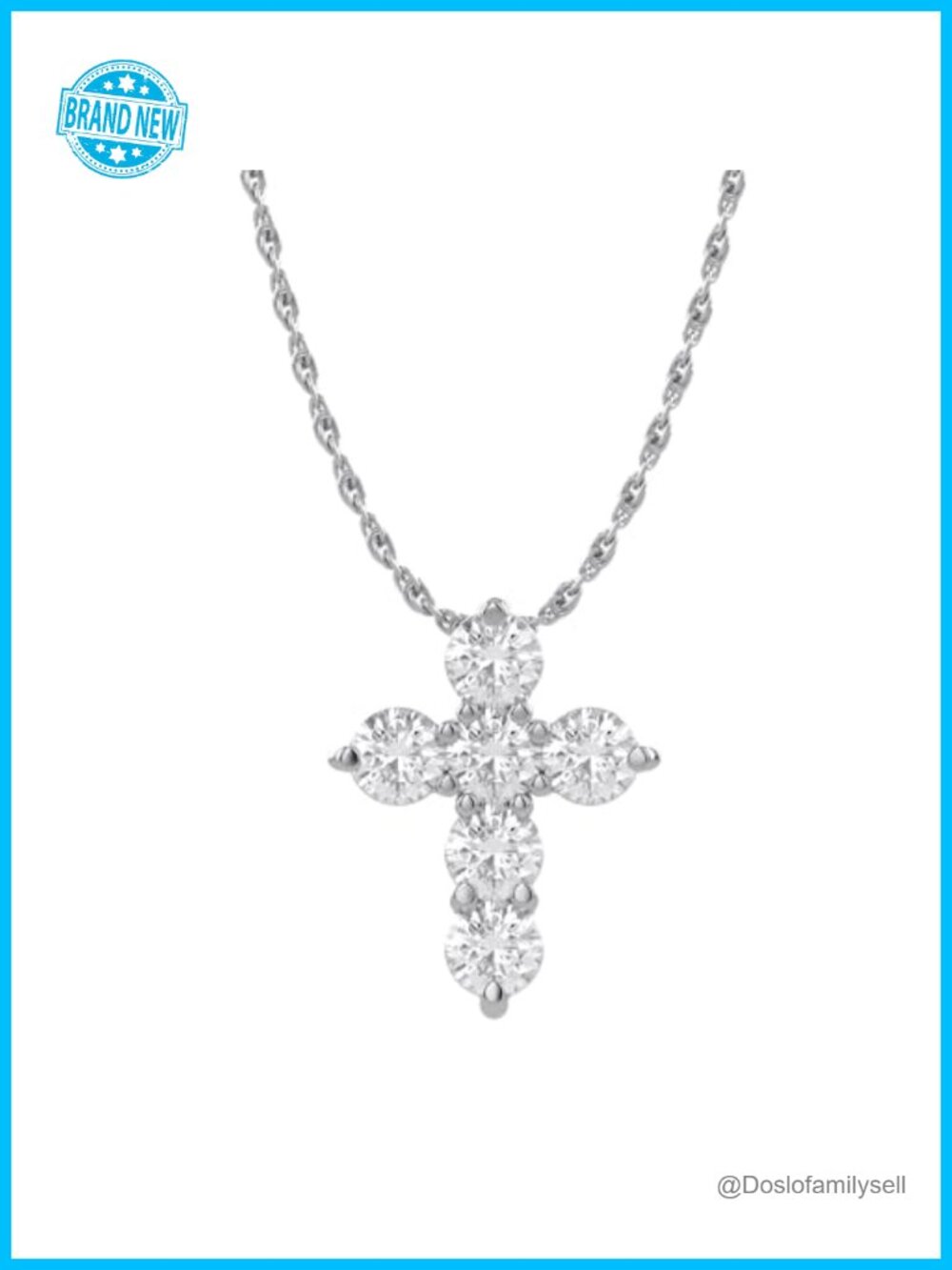 Lab Grown Diamond Cross Pendant Necklace 14K White Gold Plated Sterling Silver